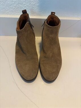 Madewell Boots Womens 8 Charley Ankle Booties Brown Leather Wedge Block Zip